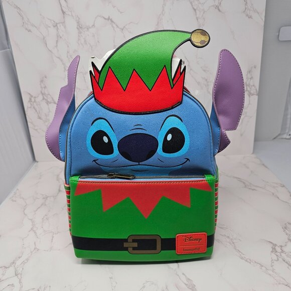 NWT Disney Lilo & Stitch Christmas Elf Stitch Mini Backpack - Picture 1 of 7
